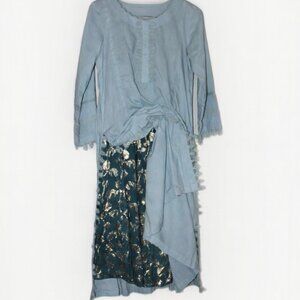 Traditional 3-Piece Salwar Kameez & Metallic Brocade Wide-Leg Pants Set. SMALL